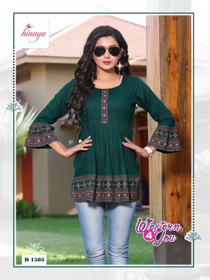 Hinaya Western 4 You 10 Rayon printed Wholesale Short Top Collection